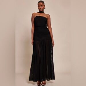 Black Ruched Scarf Dropped Waist Maxi Dress